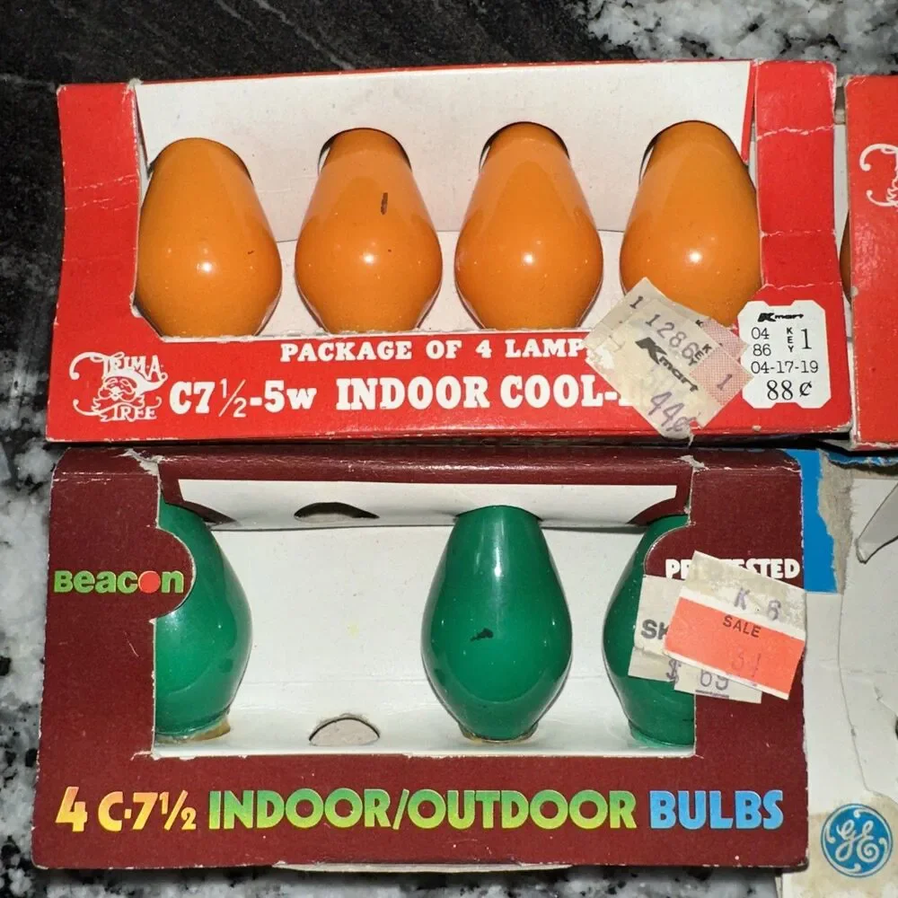 Lot Orange Green Blue  Vintage  Lamp Bulbs Candelabra Base C 7-1/2 120V 5 Watt